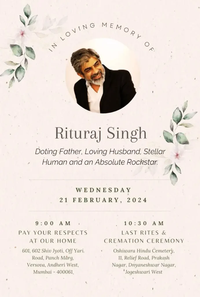 Rituraj Singh Funeral Arrangements
